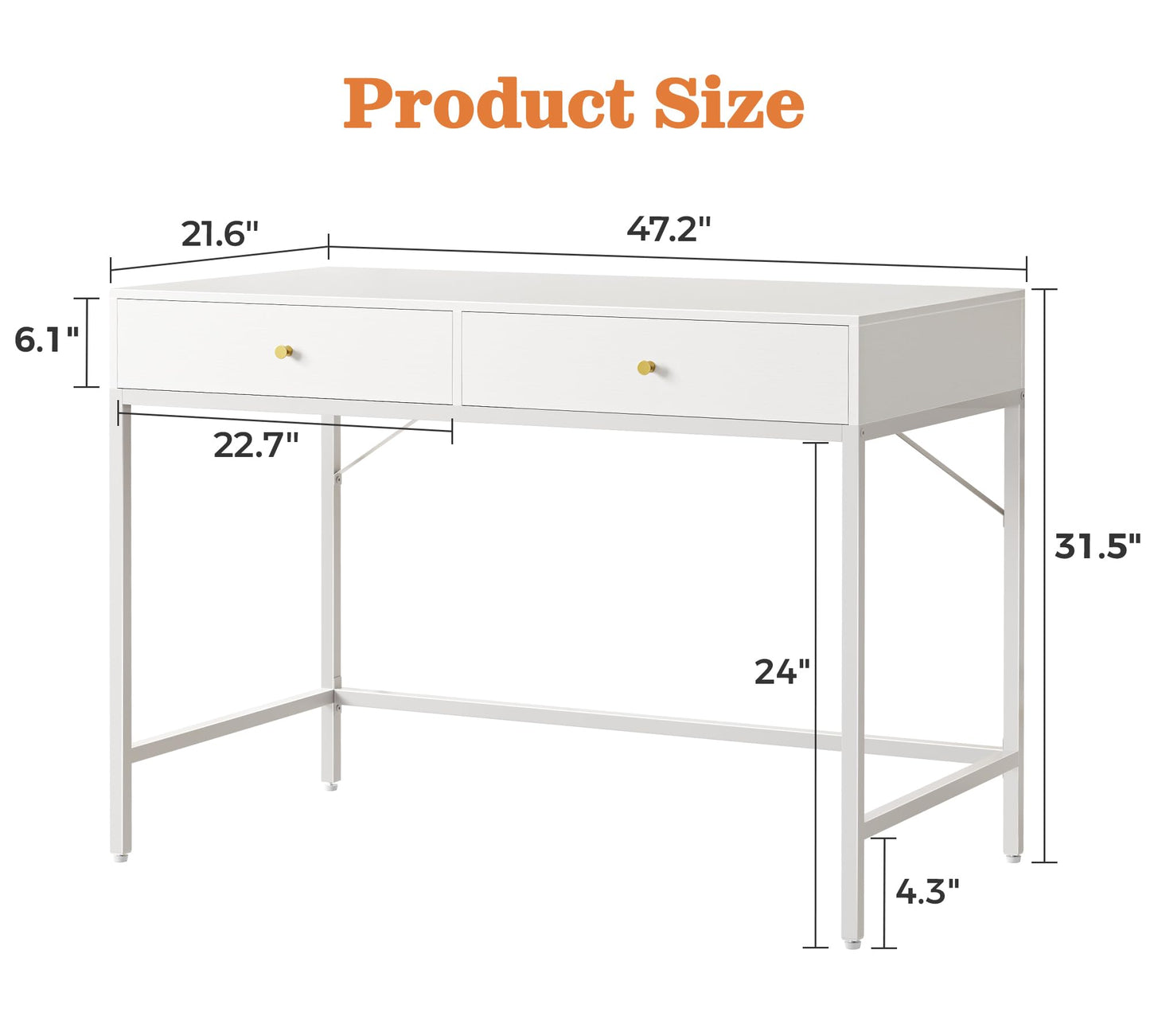 SUPERJARE Vanity Desk with Drawers, 47 inch Computer Desk, Modern Simple Home Office Desks, Makeup Dressing Table for Bedroom - White, 7997W