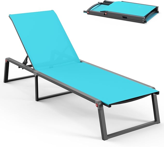 Aluminum Chaise Lounge Chair Outdoor, Foldable& No Assembly Patio Pool Lounge