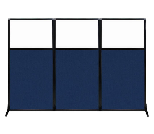 Versare Workstation Partition | Portable Wall Divider | Modern Office Cubicle | Free Standing Privacy Screen | Flexible Work Space | 99" x 70" W/Window, Navy Blue Fabric Panels
