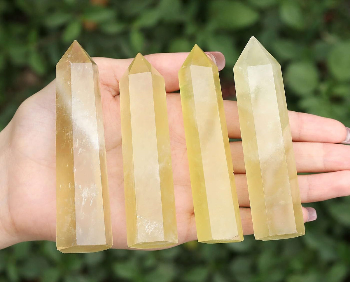 LAIDANLA Citrine Healing Crystals Wands 3.5-4" Polishing Natural Reiki Energy Wand Stone Hexagonal Point Obelisk Large Crystal Gemstones for Meditation Therapy Crystal Grid Decoration 1Pcs