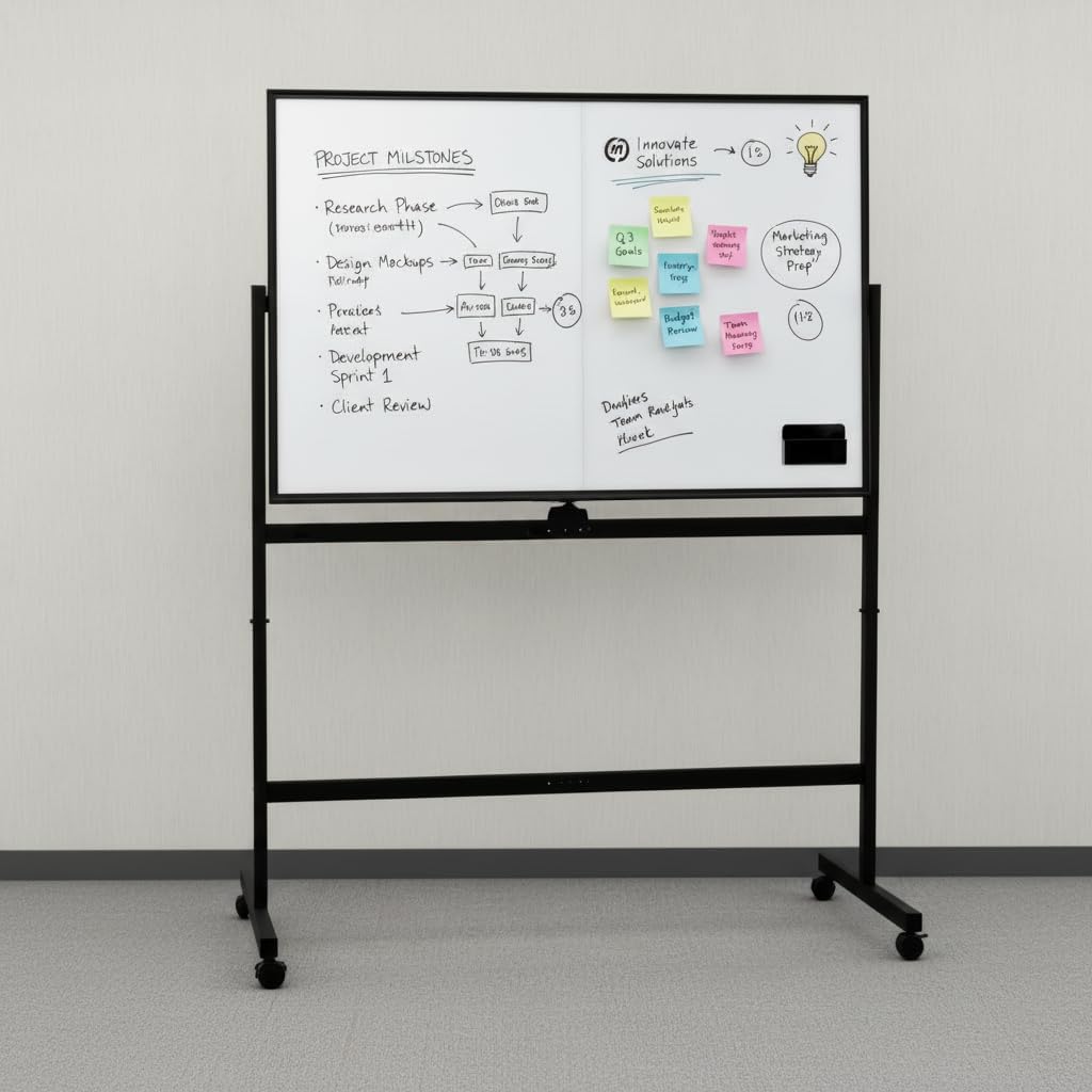 A AIRLLEN Large White Board 32x48 Inches - Mobile Rolling White Board on Wheels, Dry Erase Display for Home, Office, School