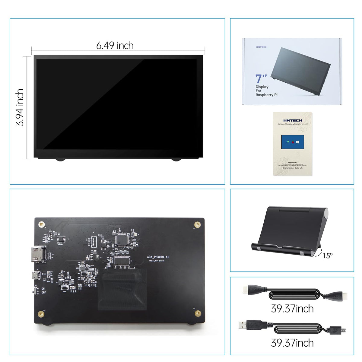HMTECH 7 Inch Raspberry Pi Screen 800x480 HDMI Portable Monitor IPS LCD Screen Display for Raspberry Pi 5/4/3/2/Zero/B/B+ Win11/10/8/7 (Non-Touch)