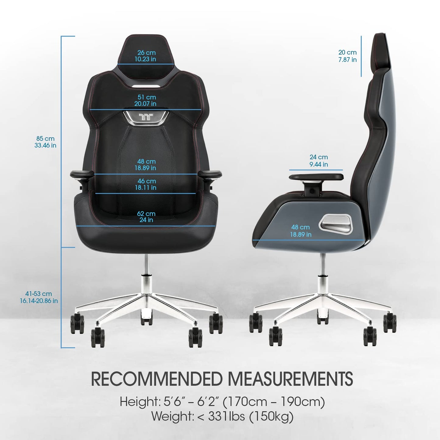 Thermaltake Argent E700 Real Leather Gaming Chair (Space Gray) Designed by Studio F∙A∙Porsche, GGC-ARG-BSLFDL-01 18.89D x 24.4W x 54.32H in