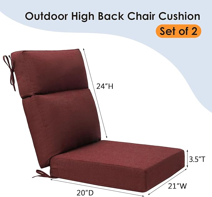 Unimatta Sunbrella Outdoor High Back Chair Cushion Seat Pads, 44 x 21 Inch