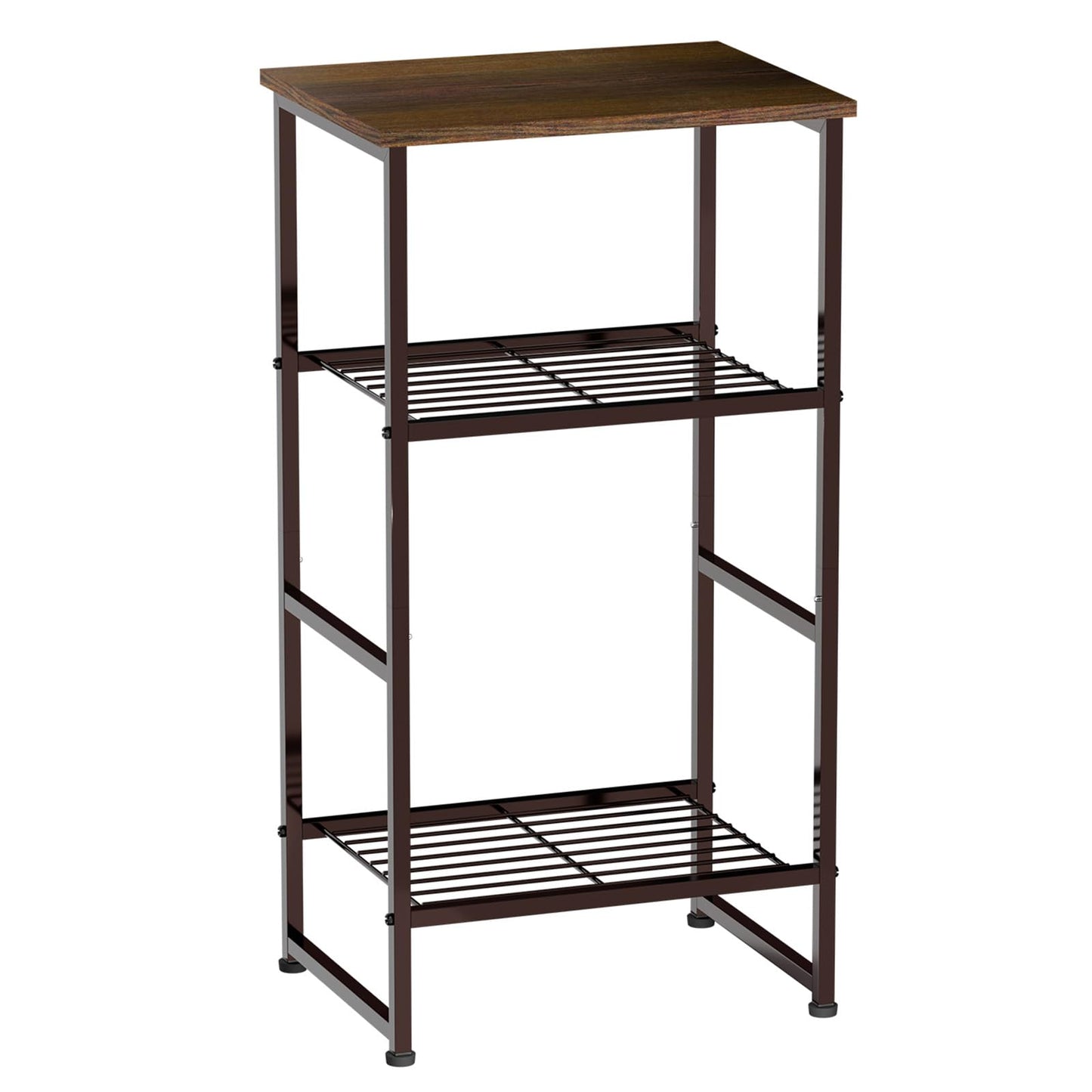 MWQ Industrial 3 Tier Printer Stand, Home Printer Wood Table with Wire Storage Shelf for Scanner Fax Machine, Heavy Duty Metal, Rustic Brown with Burly Wood Board