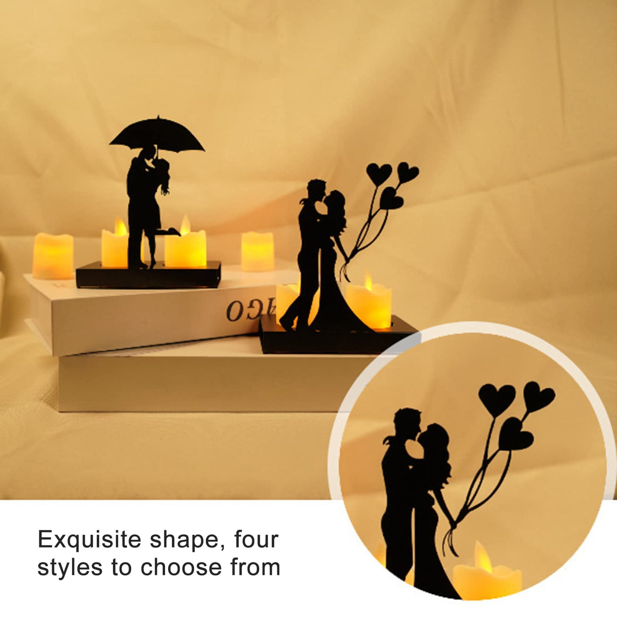 Handcrafted Iron Sculpture Candlestick Ornament, Romantic Couple Statue For Anniversaries, Decorative Modern Sculptures, Wedding Decoration Anniversary Ornament Figurine for Couples Valentine (C)