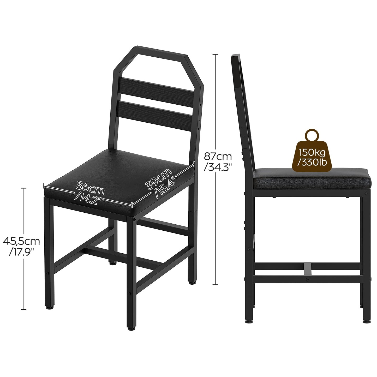 YATINEY Dining Chairs, Kitchen Chairs with Back Support, Upholstered Seat and Metal Legs, for Kitchen, Living Room, Black CY02L4BB