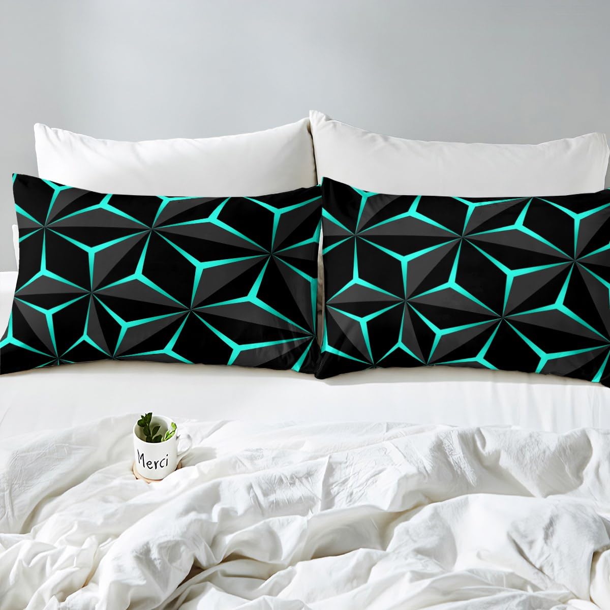 Feelyou Neon Honeycomb Sheet Set Twin Size,Geometric Stereoscopic Theme Teens Boys Bedding Set,Adults Bedroom Decoration 3D Teal Print Fitted Sheet All Season