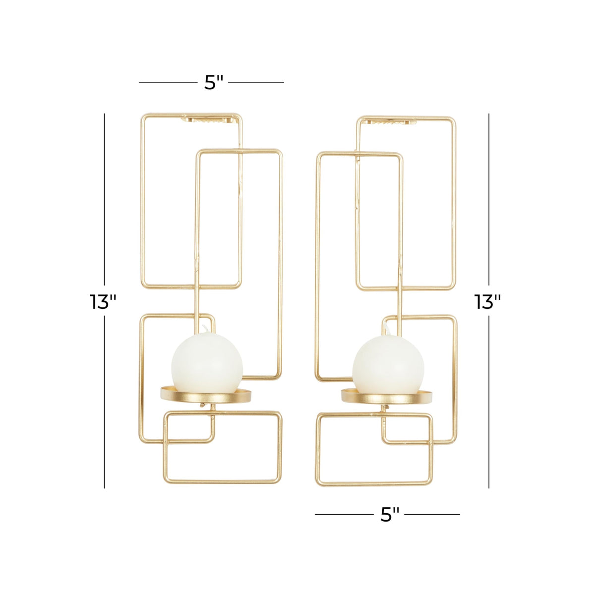 Deco 79 Metal Geometric Tealight 2 Plate Wall Sconce, Set of 2, 5"W, 13"H, Gold