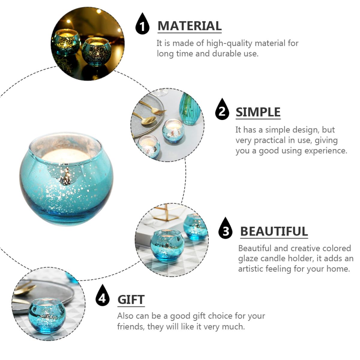 Artibetter 12pcs Decorative Glass Candleholders with Blue Dot Pattern Hollow Votive Candle Cups for Home Décor Table Centerpiece