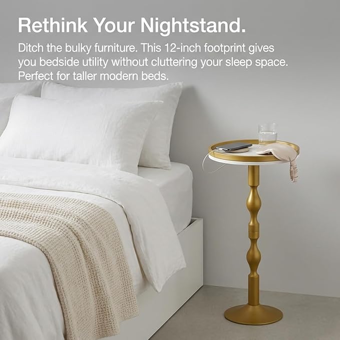 Small Round Gold Side Table, Drink Table