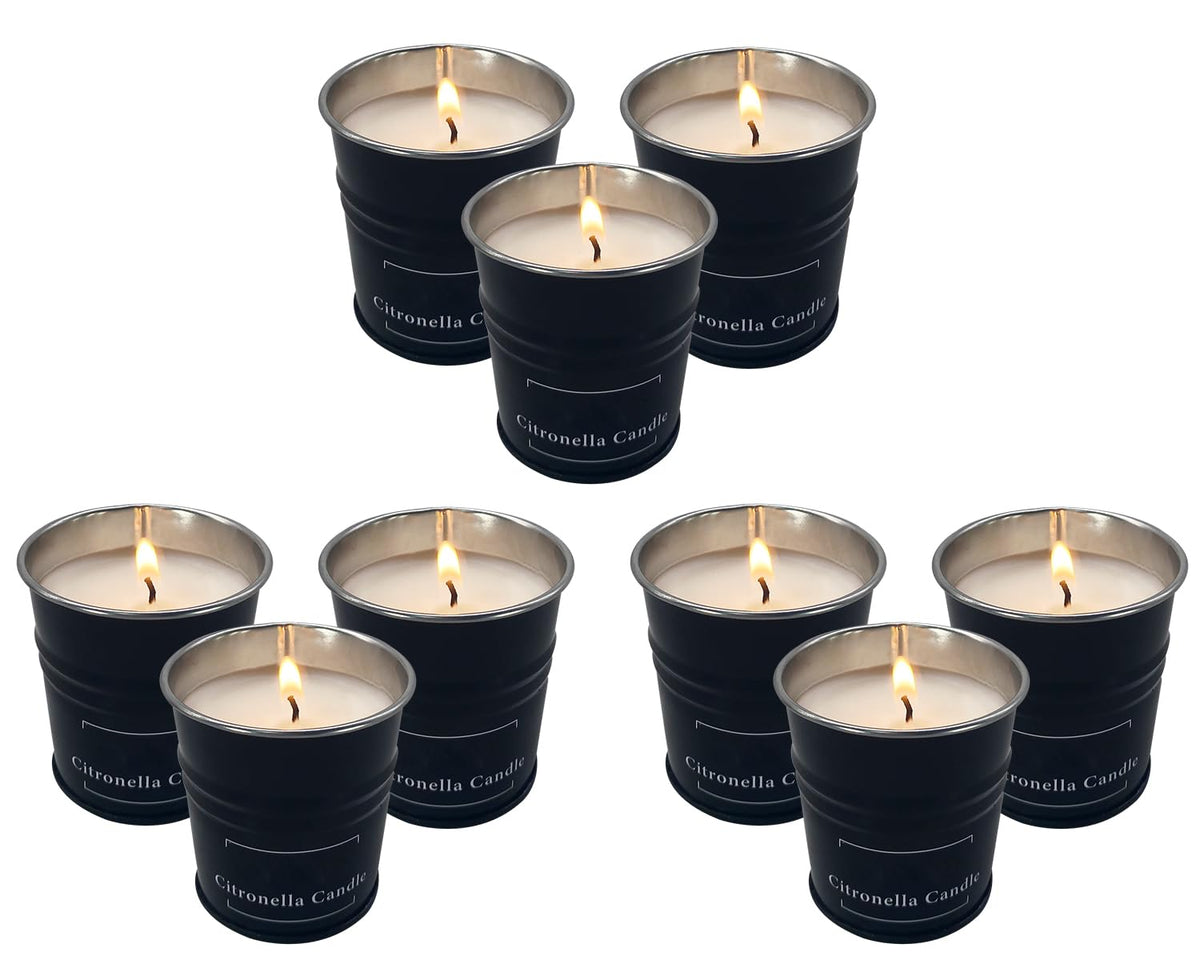 Tengyukenny 9 Pack Black Small Outdoor Citronella Candles, 1.8oz, Strong Lemongrass, Repel Scented, Soy, Non-Toxic, for Patio, Camping, Indoor