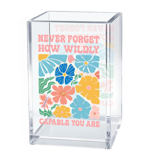 Gkodw How Wildly Capable You Are Acrylic Cosmetic Organizer Pen Holder, Mental Health Desk Storage Accessory for Pencil, Inspirational Office Gifts for Coworker Leader Director Boss Bestie