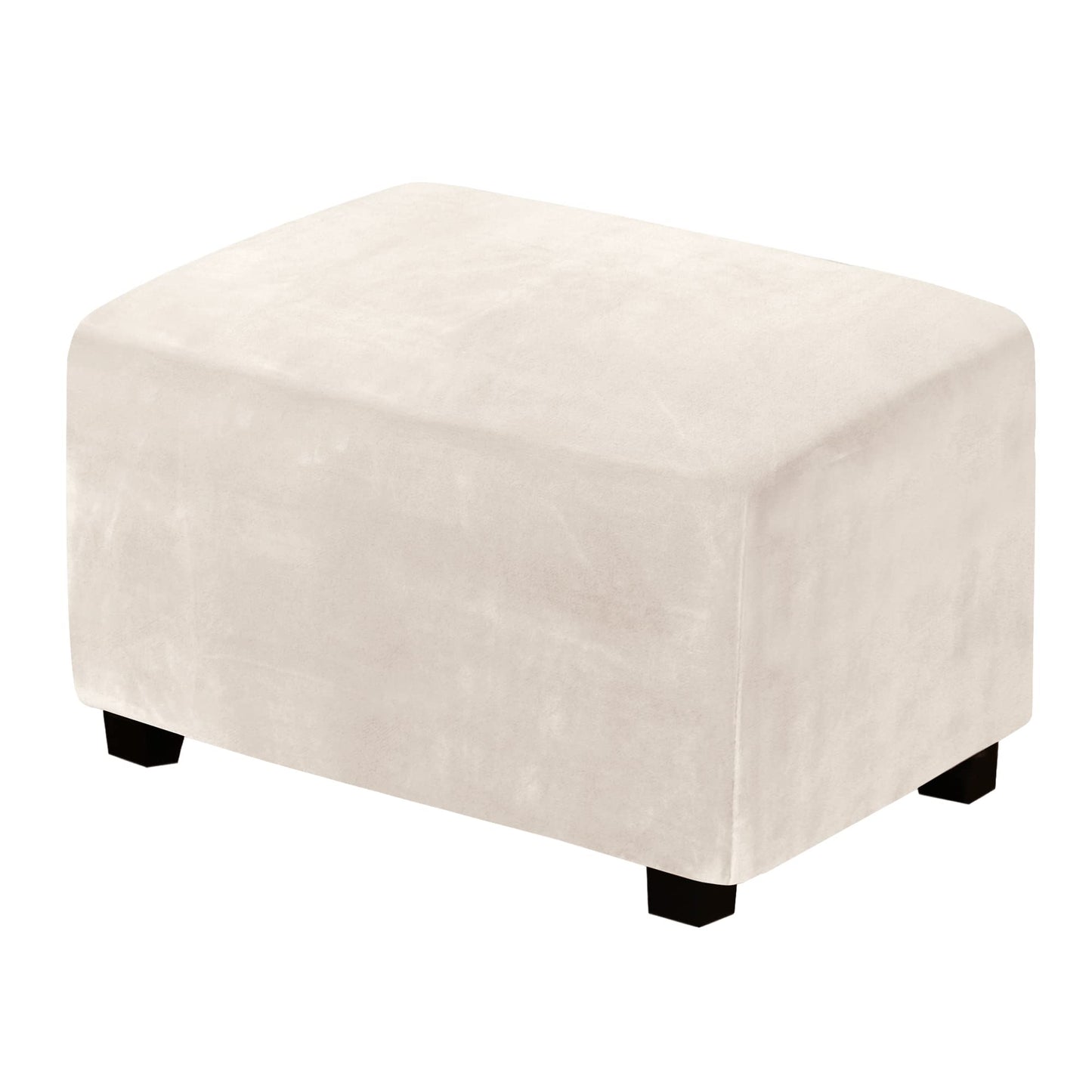 H.VERSAILTEX Ottoman Covers Slipcover Rectangle Real Velvet Plush 1 Piece Form Fit Stretch Folding Storage Covers Ottoman Slipcovers Removable Footrest Covers Elastic Bottom Washable(Large, Ivory)