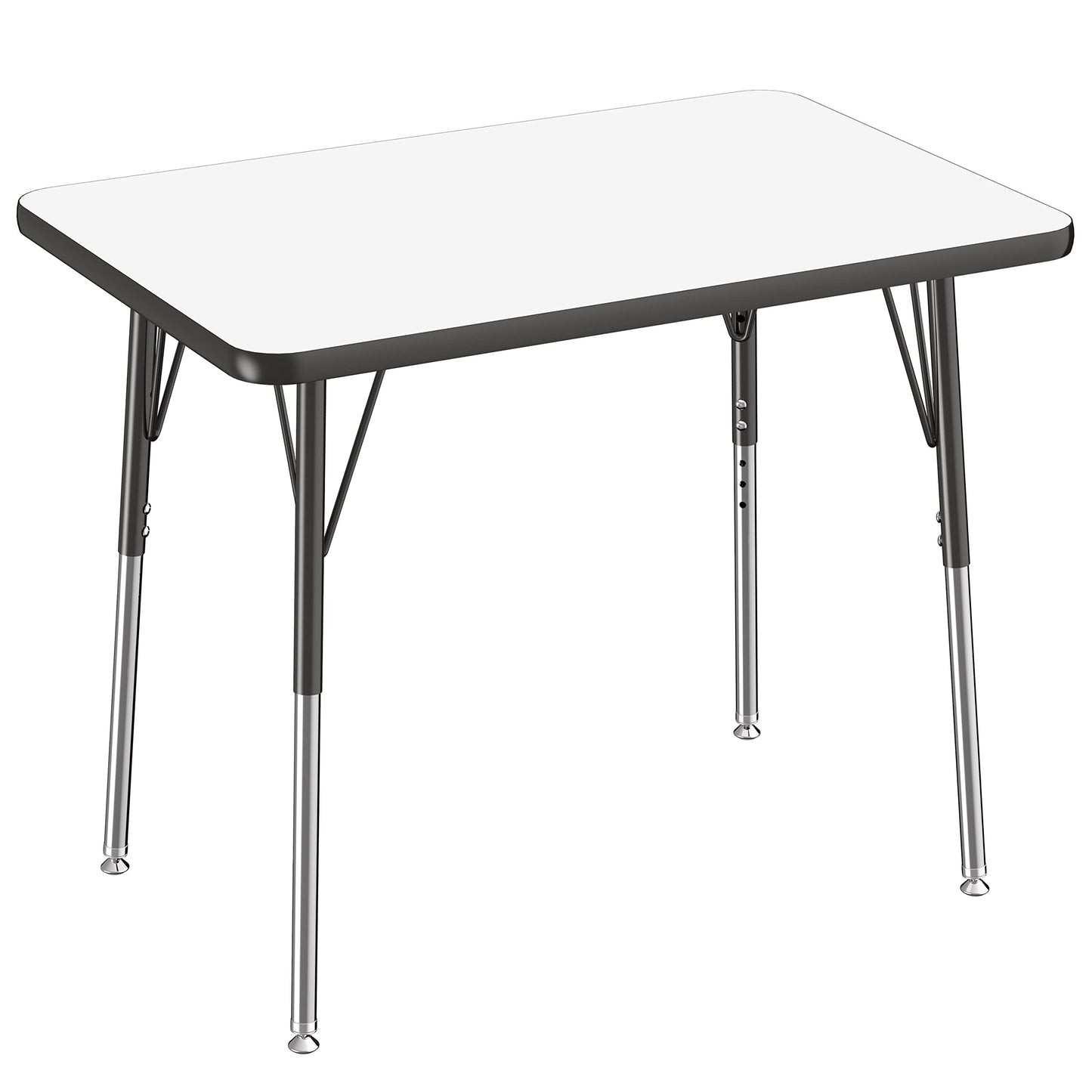 FDP Dry-Erase Rectangle Activity School and Office Table (24 x 36 inch), Standard Legs with Swivel Glides, Adjustable Height 19-30 inches; Quick Ship Single Box - Whiteboard Top and Black Edge