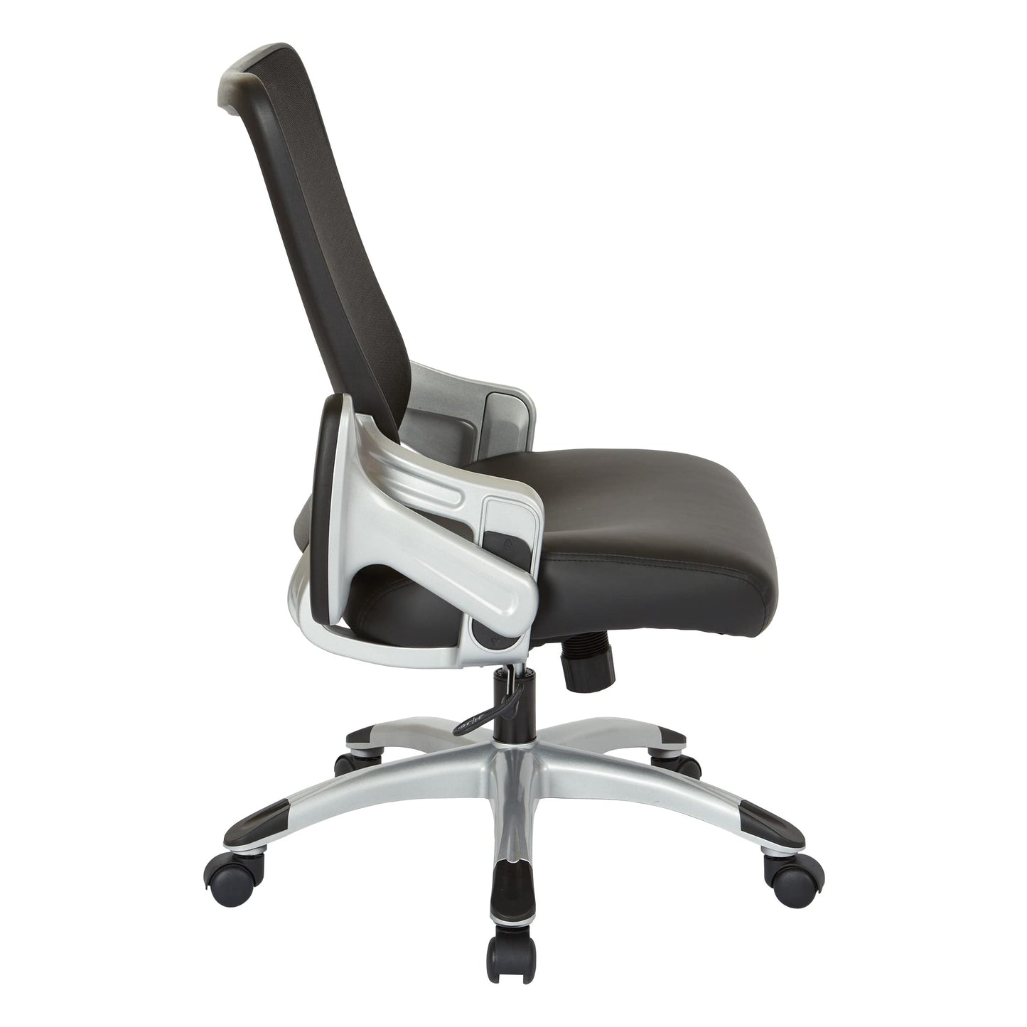 Office Star EMH Series Screen Back Adjustable Office Desk Chair with Built-in Lumbar Support and Padded Flip Arms, Black Bonded Leather