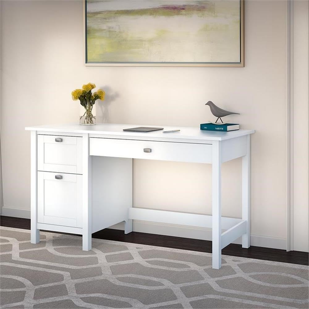 Bush Furniture Home Office Desk with Storage | Broadview Collection Computer Table with Keyboard Tray Drawer and Satin Chrome Hardware | 54Wx23Dx30H