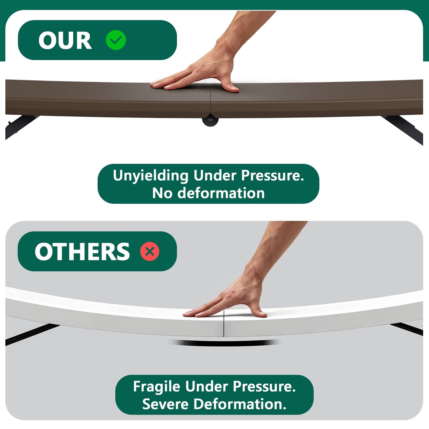 FurniEdge Folding Table 4FT Heavy Duty Plastic Table with Handle, Foldable&Portable, Fold-in-Half Utility Tables for Outdoor, Dining, Wedding, Events, Indoor, Picnic, Camping, Party, Brown