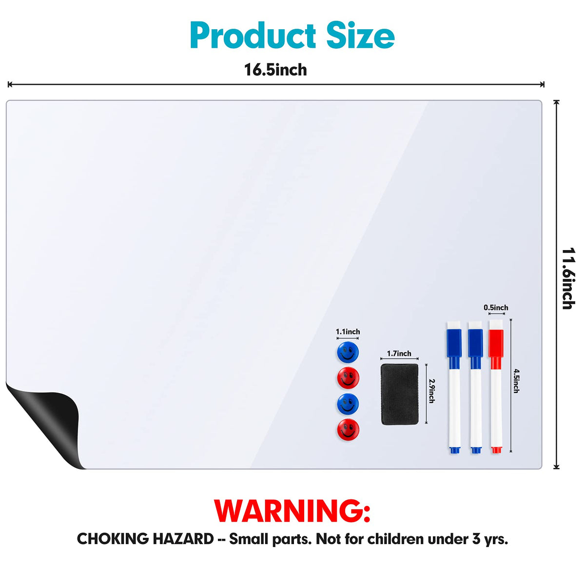 Magnetic Whiteboard for Refrigerator 2 Pack, 16x12 Inch Fridge Dry Erase Board with 3 Markers, Eraser & Magnets - Kitchen Menu Planner, Grocery List Organizer (White, 12×16inch)