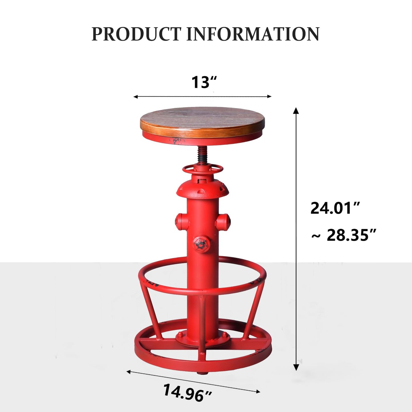 Topower Antique Industrial Round Bottom Adjustable Height Cafe Coffee Retro Vintage Stylish Water Pipe Design Pub Kitchen Bar Stool Antique Red