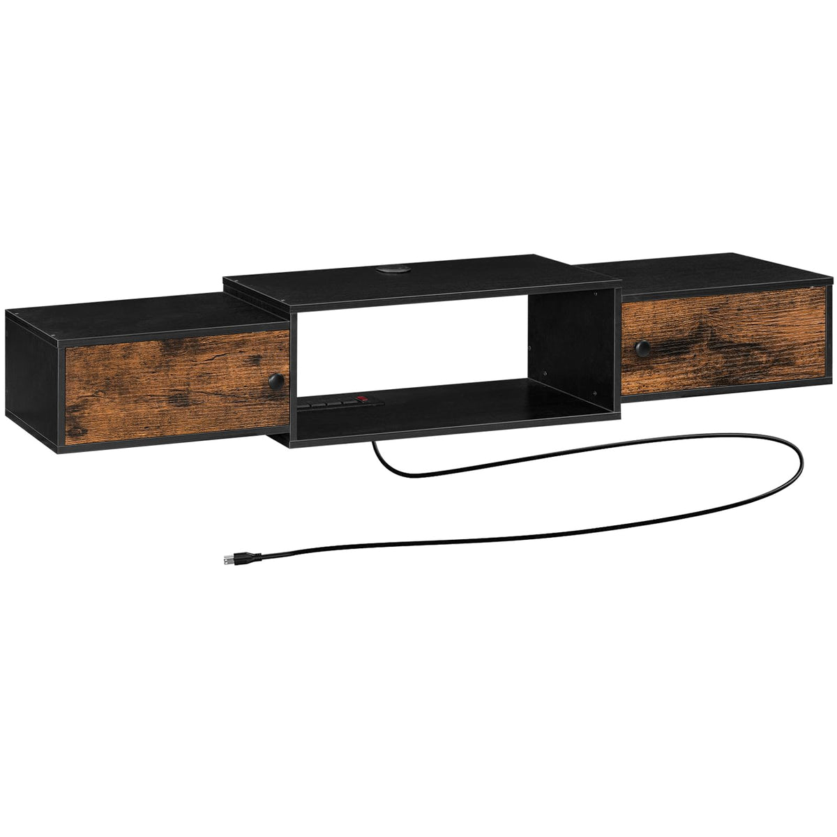 HOOBRO 55" Floating TV Stand with Power Outlet, Modern Wall Mounted Media Console Shelf Cabinet for Under TV Storage, Entertainment Center, Living Room, Bedroom, Rustic Brown and Black BF11DS01
