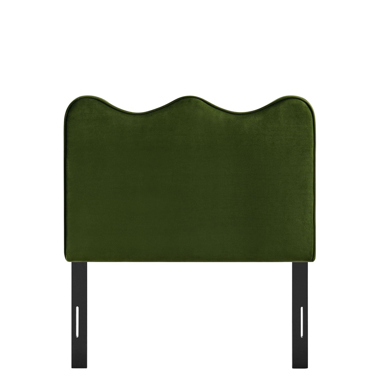 Monday Athena Twin Size Performance Velvet Adjustable Headboard in Moss Green - with Scalloped Wave Design and Stain-Resistant Velvet Upholstery
