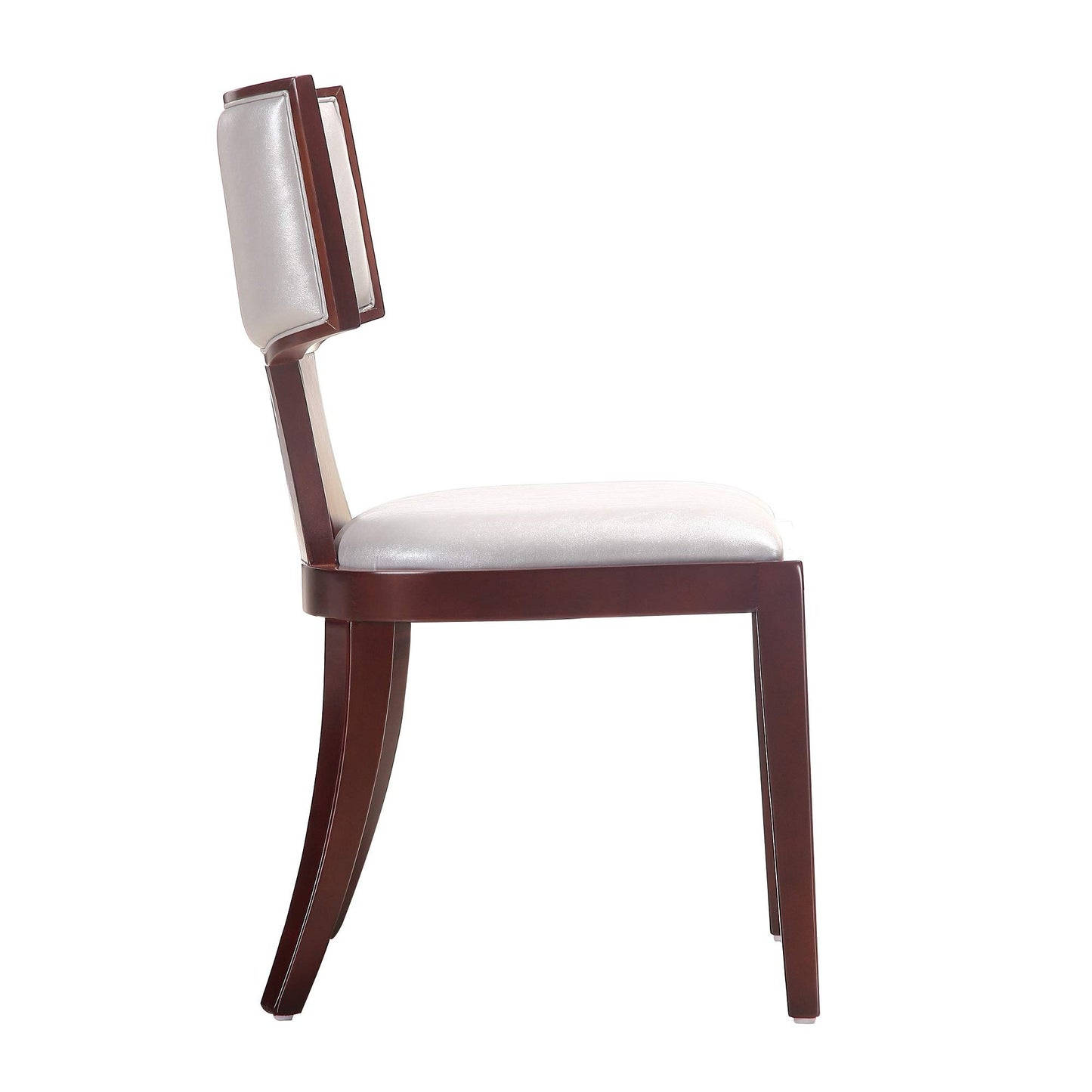 Manhattan Comfort Pulitzer Faux Leather Dining Chairs Set of 2, Solid Beech Wood with Walnut Finish, Iconic Greek Design, Fully Assembled Accent Kitchen Furniture, Silver