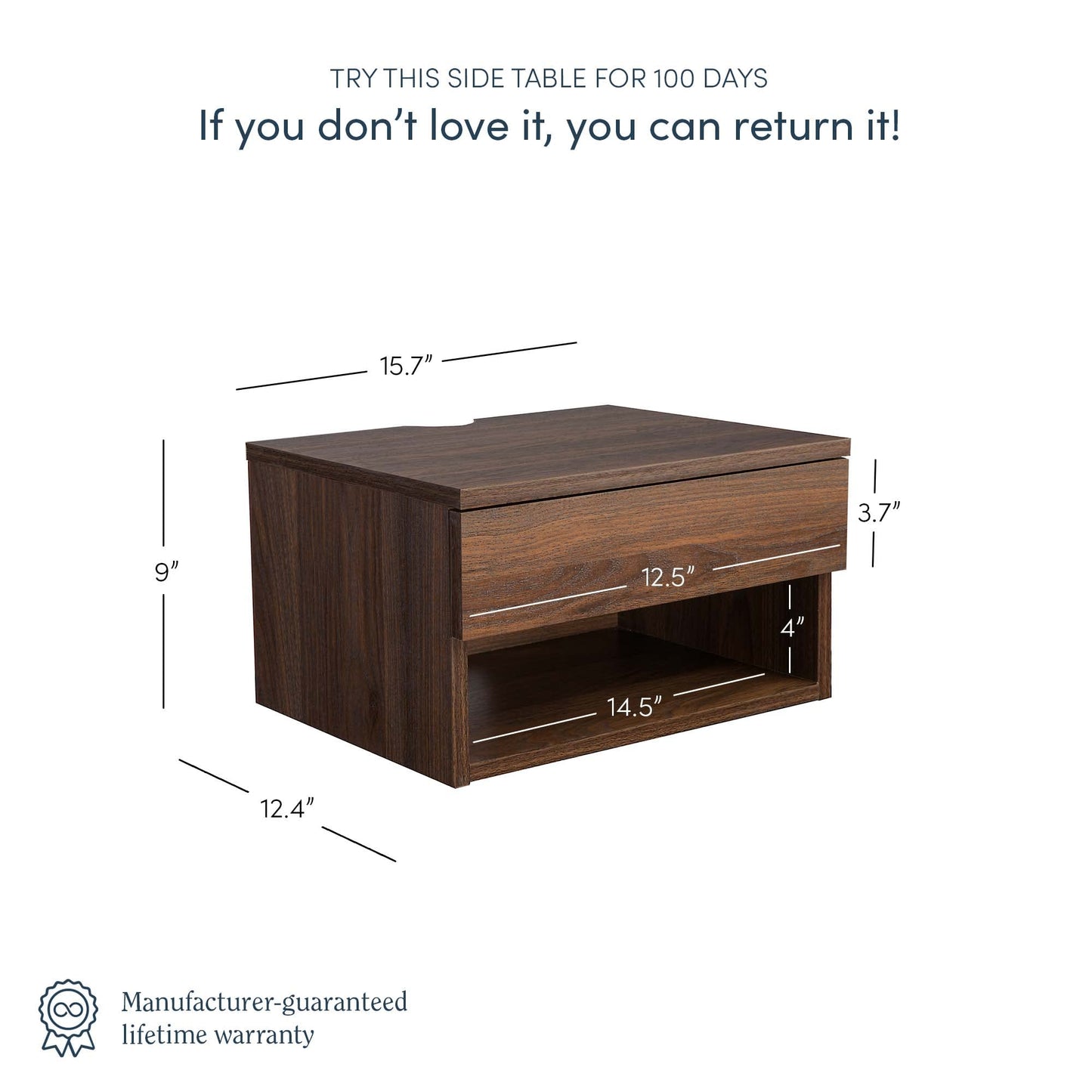 Nathan James Jackson Wall Mounted Floating Bedroom Nightstand with Storage Drawer and Modern Open Shelf Cubby, Dark Brown Walnut