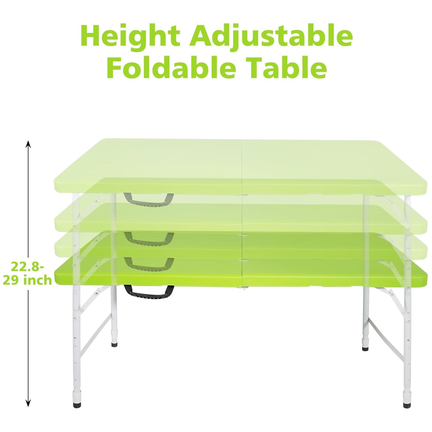 SculPong 4 FT Folding Table with Carry Handle, Portable Fold-in-Half Plastic Table, Rectangle Foldable Table for Indoor/Outdoor Green
