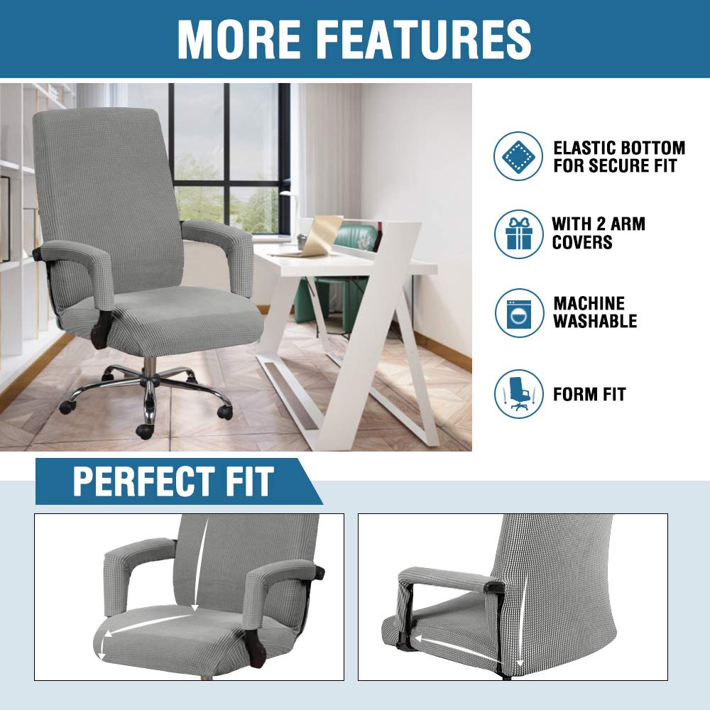 H.VERSAILTEX Stretch Office Chair Covers Jacquard Computer Desk Gaming Chair Covers Mid - High Back Universal Executive Boss Chairs Slipcovers Seat Cover Non Slip Thick Jacquard, Dove- Large