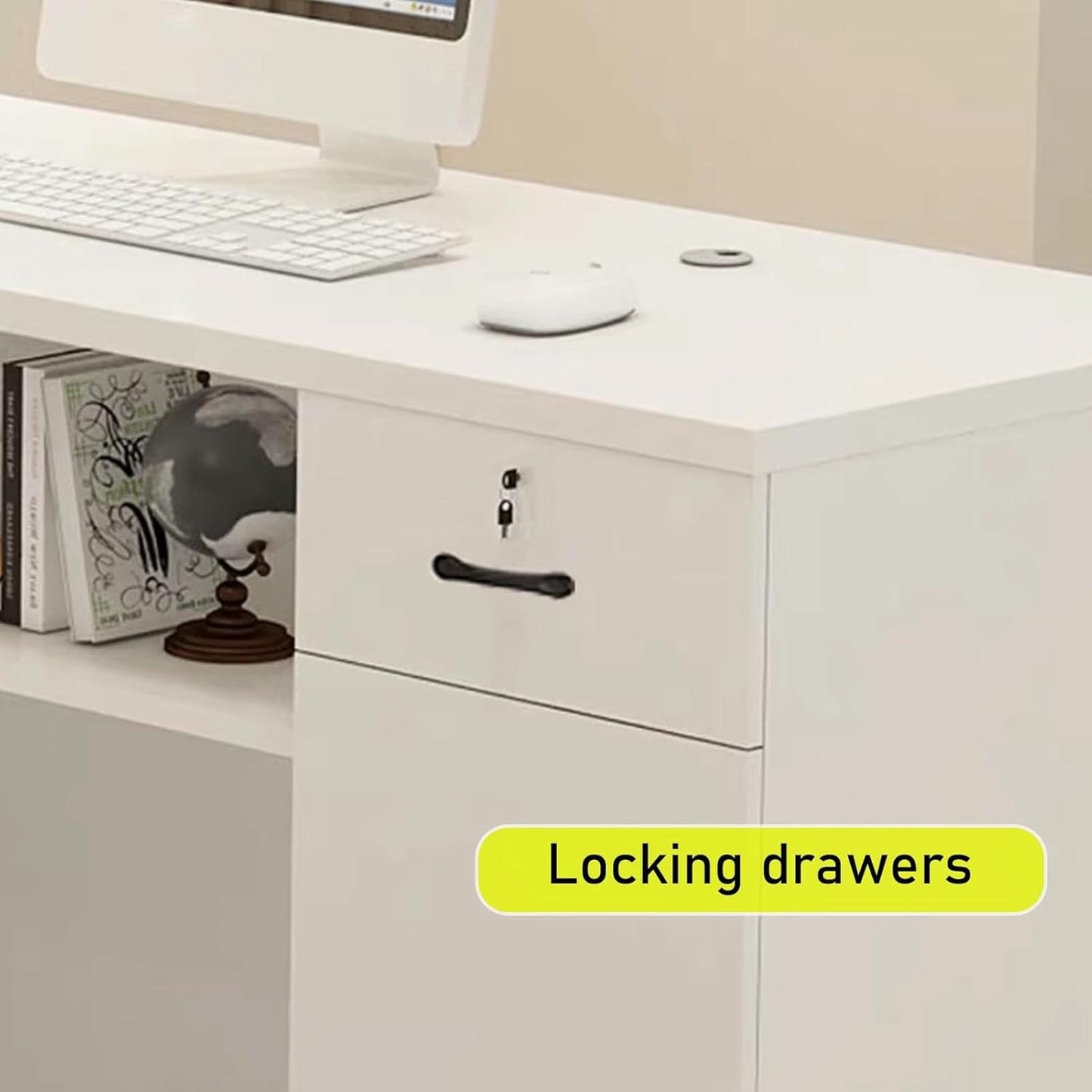 L-Shap Reception Counter, Front Modern Retail Checkout, Reception Counter Desk with Lockable Drawers, for Clothing Store, Company Retail Counter, Coffee Shop
