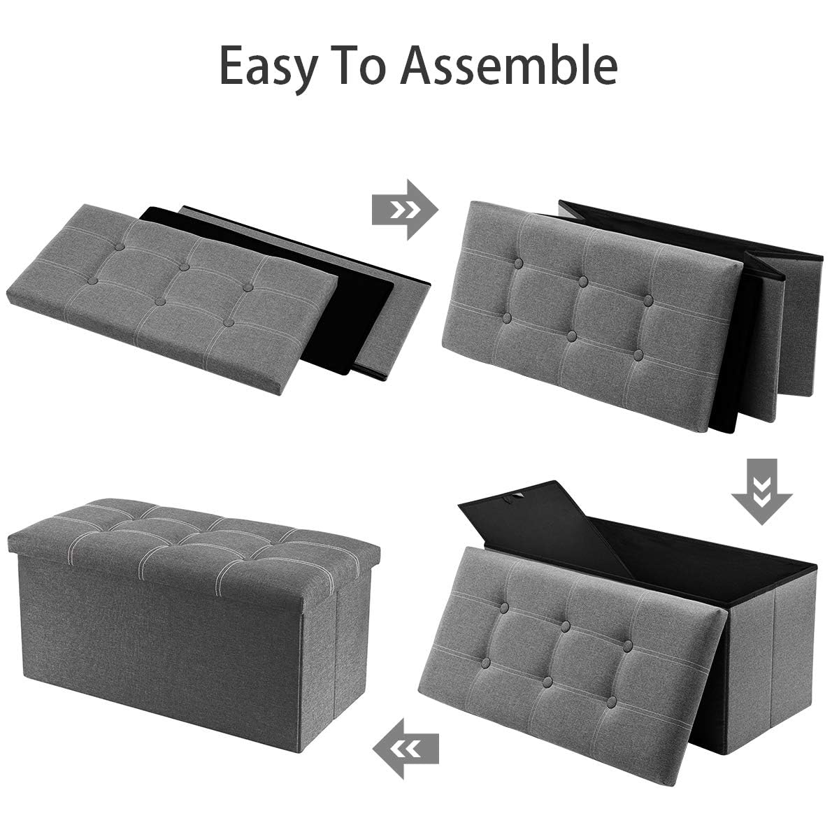 Youdesure Folding Storage Ottoman Bench, Footrest Couch for Living Room, 30 inch Storage Bench with Padded Seat for Bedroom Hallway, Holds up to 350lbs, Linen Fabric Grey