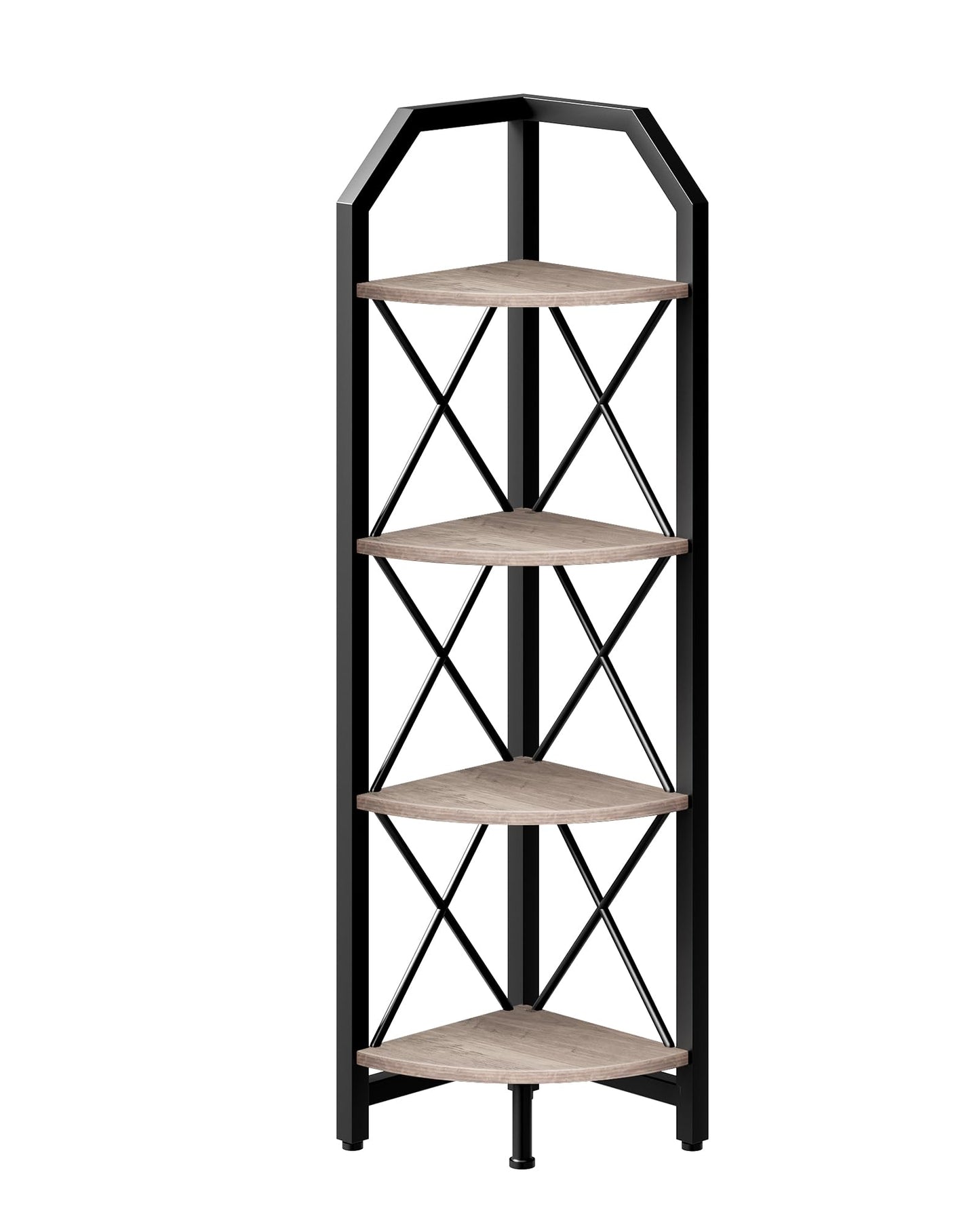 CHOEZON 4-Tier Corner Shelf, Industrial Corner Bookshelf, 47.6" Corner Storage Stand, Plant Stand Display Shelf, Corner Bookcase for Bedroom, Living Room, Home Office, Greige and Black TCJ09BG