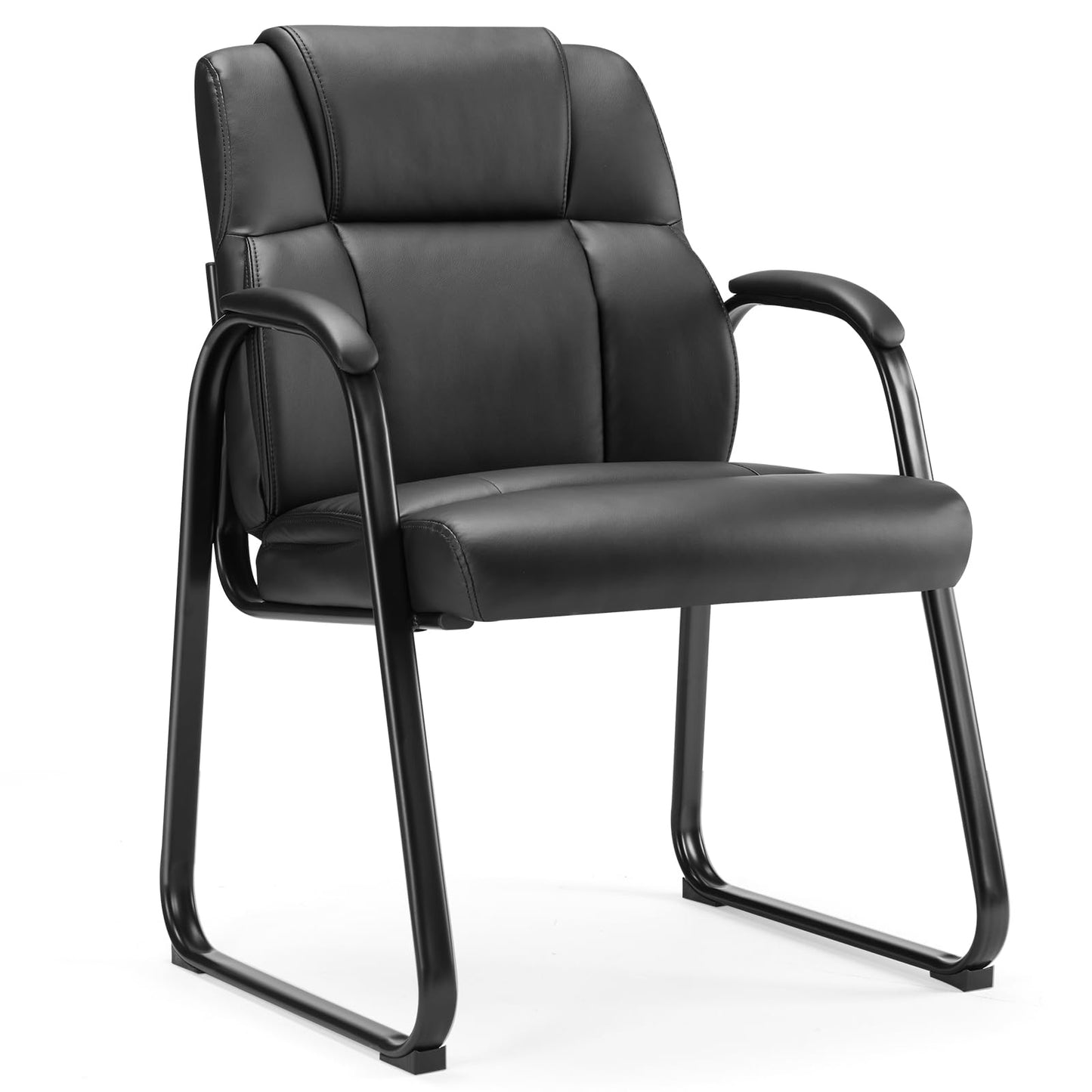 Sweetcrispy Waiting Room Guest Chair, Stationary Office Reception Chairs No Wheel, Comfy Padded Arms and Seld Base, for Conference Room Lobby Home Computer Desk Bedroom Elderly, Deep Black