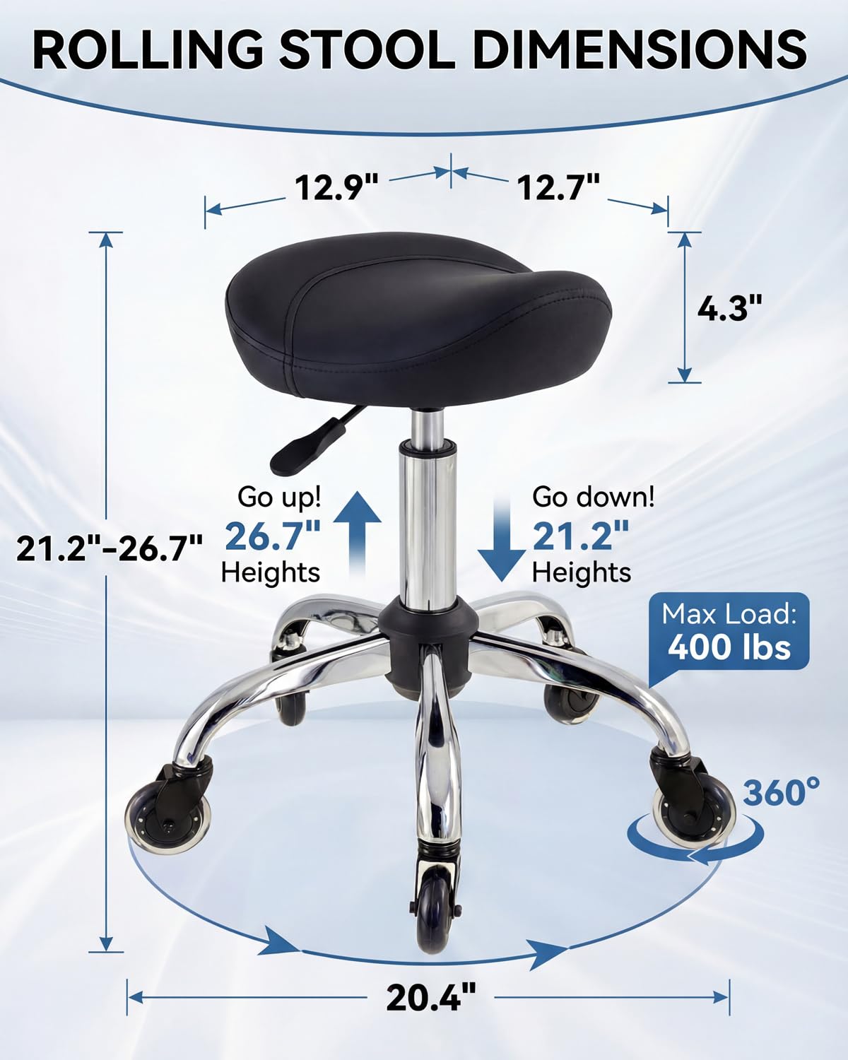 Towning Saddle Stool Chair, Ergnomic Stool with Wheels, Rolling Salon Stool Chair with Comfortable Seat Padding, Height Adjustable Saddle Chair for Hair Stylist Kitchen Spa Drafting Office Home