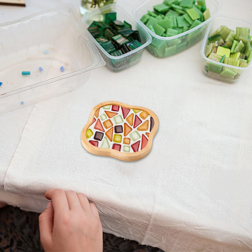 WEBEEDY 12 Pcs DIY Mosaic Bamboo Coasters for Crafts, Clover Shaped Mosaic DIY Coasters Blank Base Trays Drinking Cup Coaster for Tabletop Planters Protection Home Kitchen Party Decor, 3.7 Inch