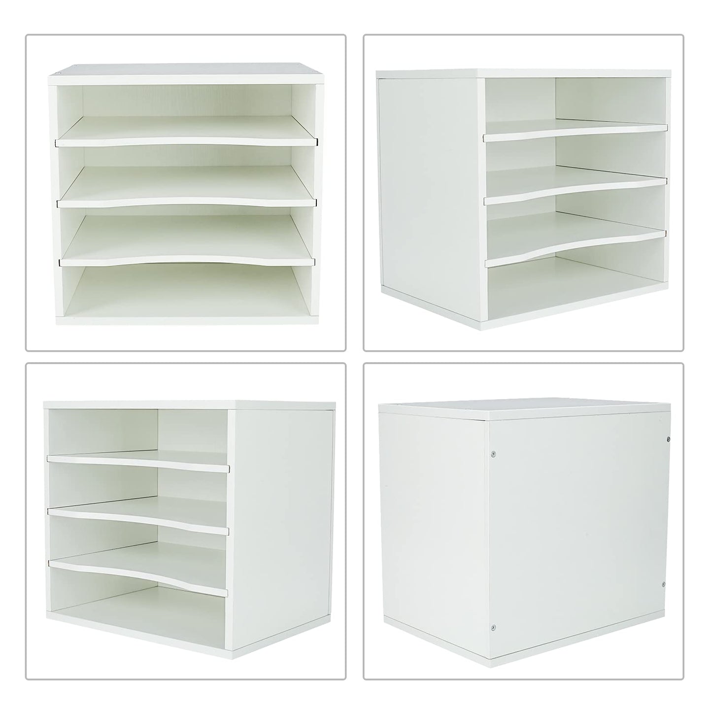 PAG Mail Sorter Organizer, Wood Countertop Literature Organizer, Office Supplies Desktop File Bill Paper Organizer for Office Home School, 4 Compartments, White