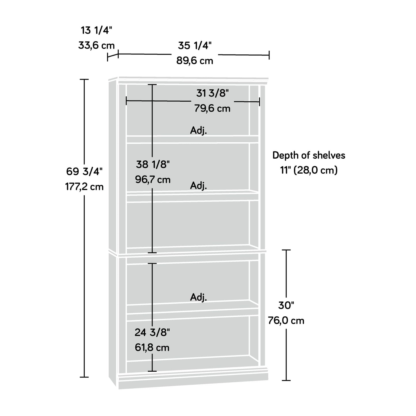 Sauder 5 Tier Book Shelf Wooden Bookcase Multipurpose Bookshelf for Home Office, Living Room, in Jamocha Wood