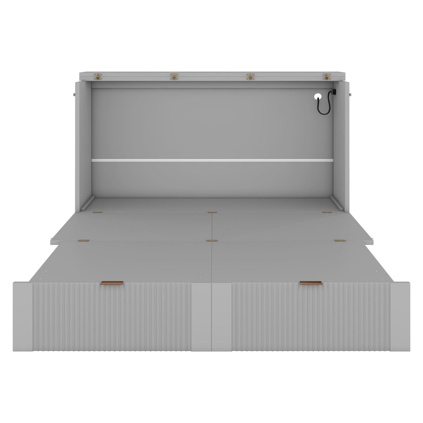 KOYVRY Murphy Bed Cabinet - Hidden Murphy Beds with Pulley Structure Design and Flexible Slats, Murphy Bed Dresser with 2 Drawers, 2 Storage Cabinets and Sockets & USB Ports (Gray, Full)