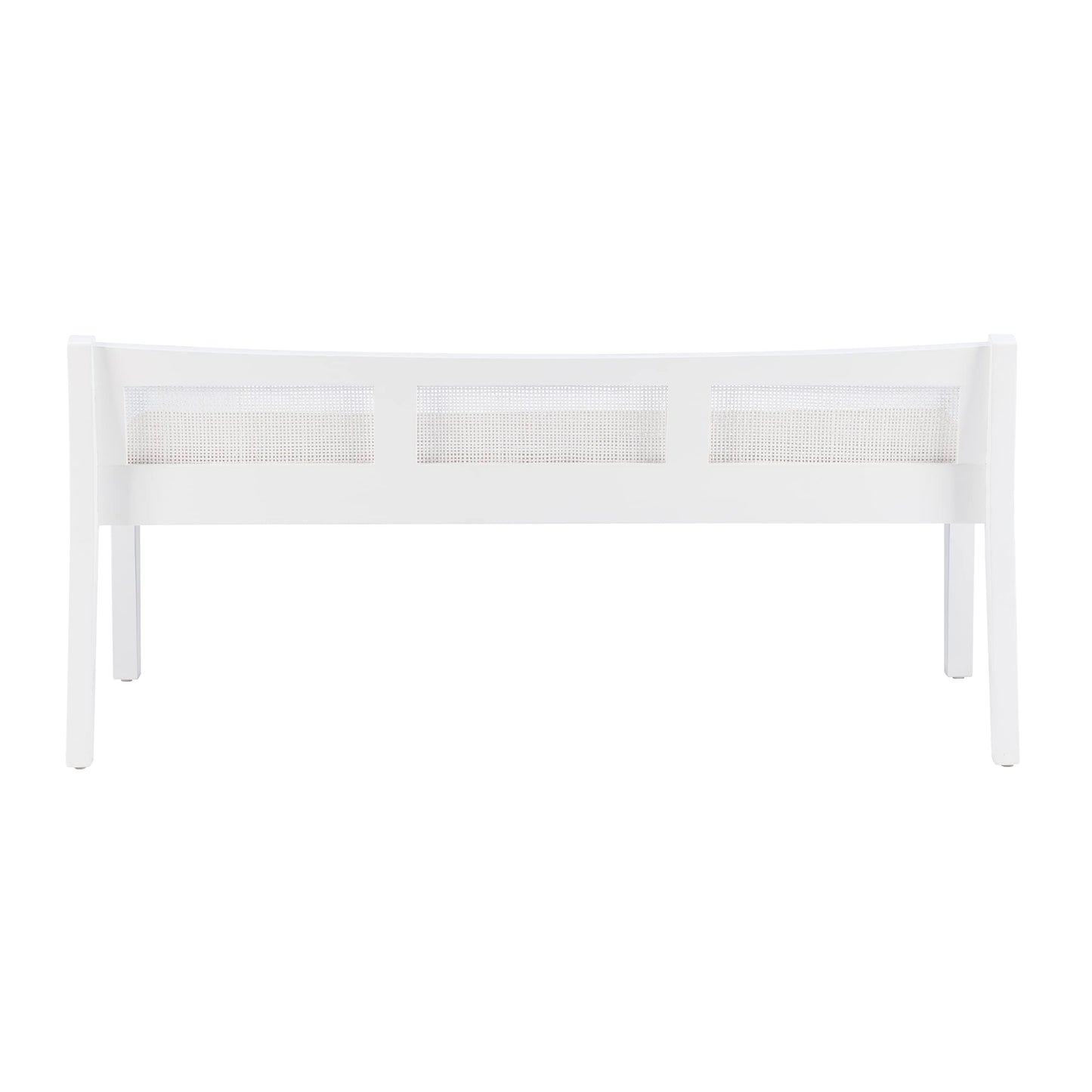 Kasi White Low Back Cane Bench with Beige Upholstered Seat by Powell