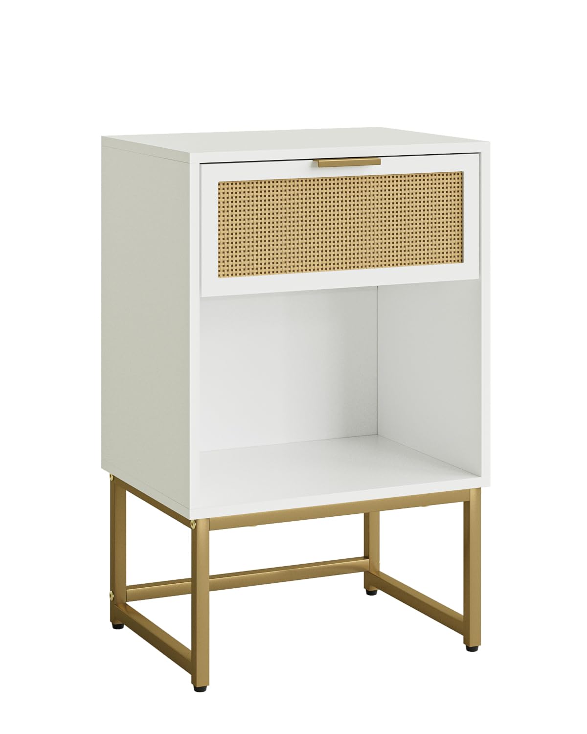 Masupu Rattan Nightstand,Modern Night Stand Boho Farmhouse Wood Bedside Table with Storage Drawer Side End Table for Bedroom,Office,White