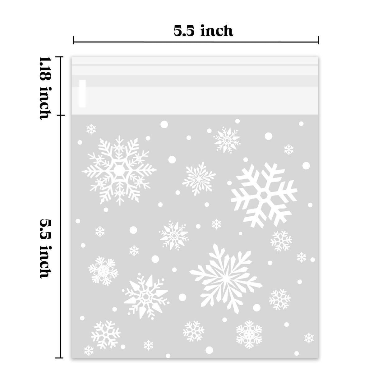 CUDICY Christmas Cookie Bags 200pcs Snowflake Cellophane Treat Bags 5.5x5.5 Self Adhesive Cookie Bag for Gift Giving Packaging Candy Goodie Holiday Homemade Bakery