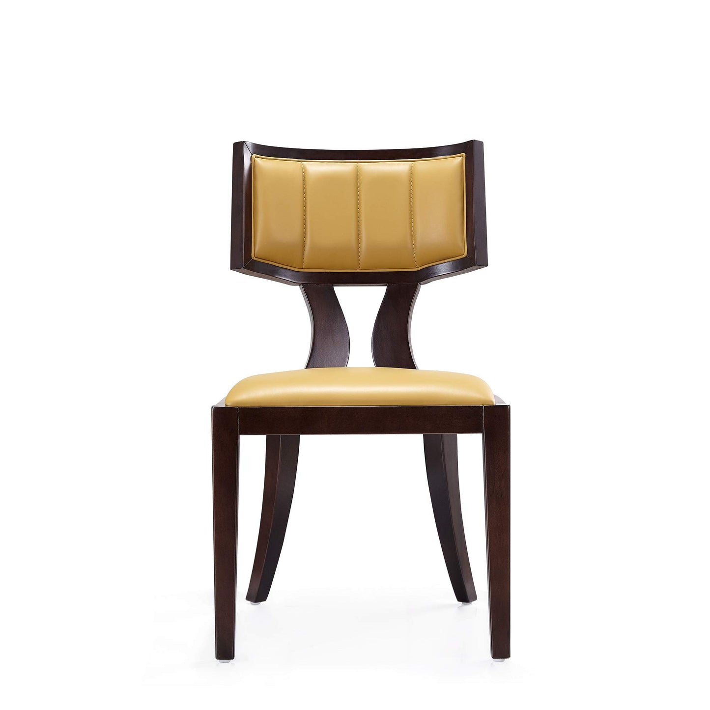 Manhattan Comfort Pulitzer Faux Leather Dining Chairs Set of 2, Solid Beech Wood with Walnut Finish, Iconic Greek Design, Fully Assembled Accent Kitchen Furniture, Camel