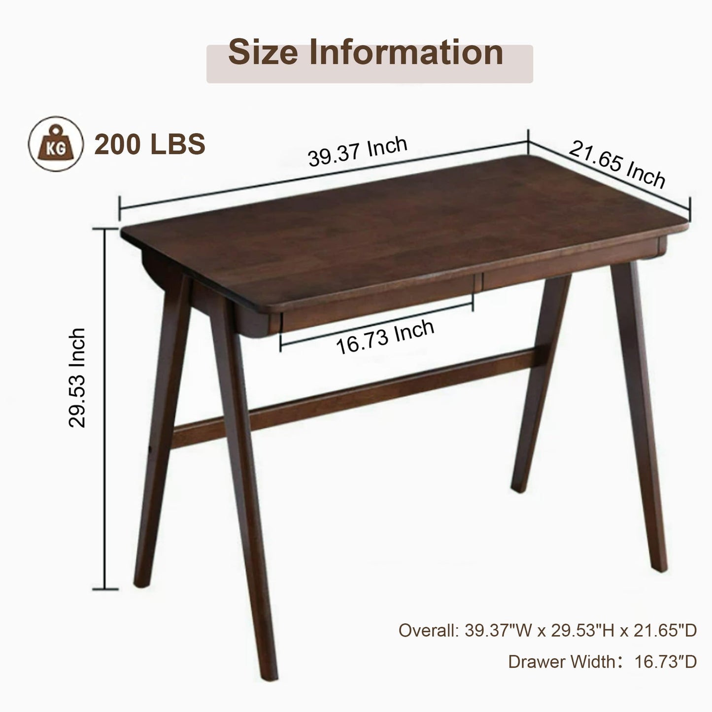 Kelvorvin Solid Wood Desk with Drawers, Computer Desk for Home Office, Small Writing Desk for Bedroom & Small Spaces, Sturdy A-Frame, Easy Assembly (Walnut Color, 39inch)