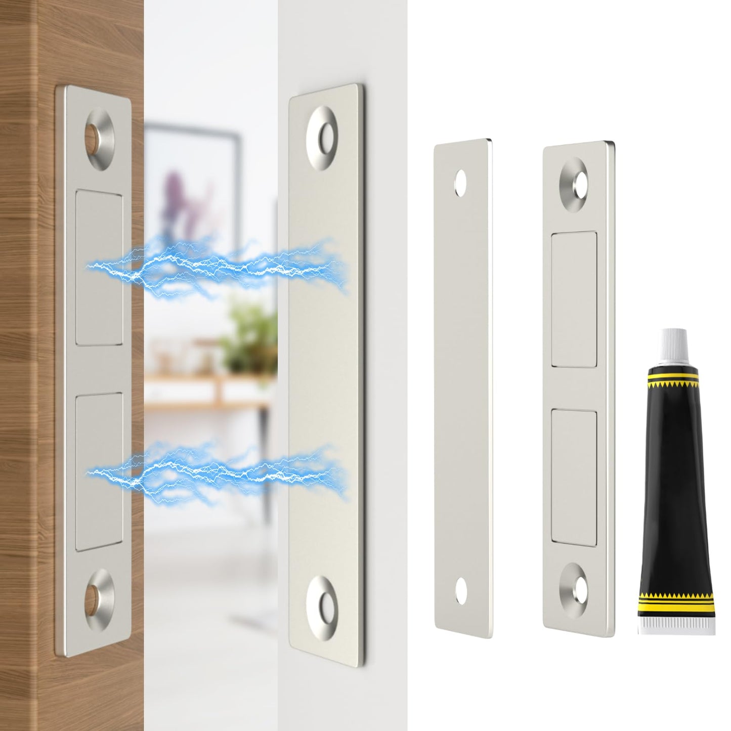 Jiayi Cabinet Door Magnets Stick On, 2 Pack 30 LB Heavy Duty Ultra Thin Invisible Cabinet Magnets, Door Magnetic Catch No Screw Drawer Magnet Inserts for Wardrobe Cupboard Sliding Doors Stay Closed
