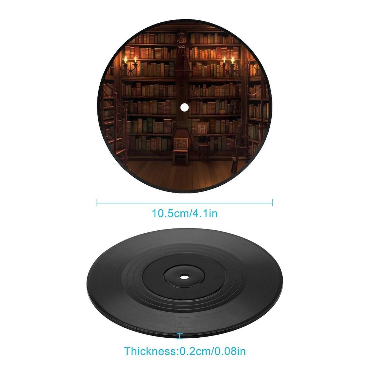 Retro CD Record Coasters,with Book Room Library Printed Silicone Coasters, for Drinks,Coffee Table Decor Coaster,Prevent Furniture from Dirty and Scratched