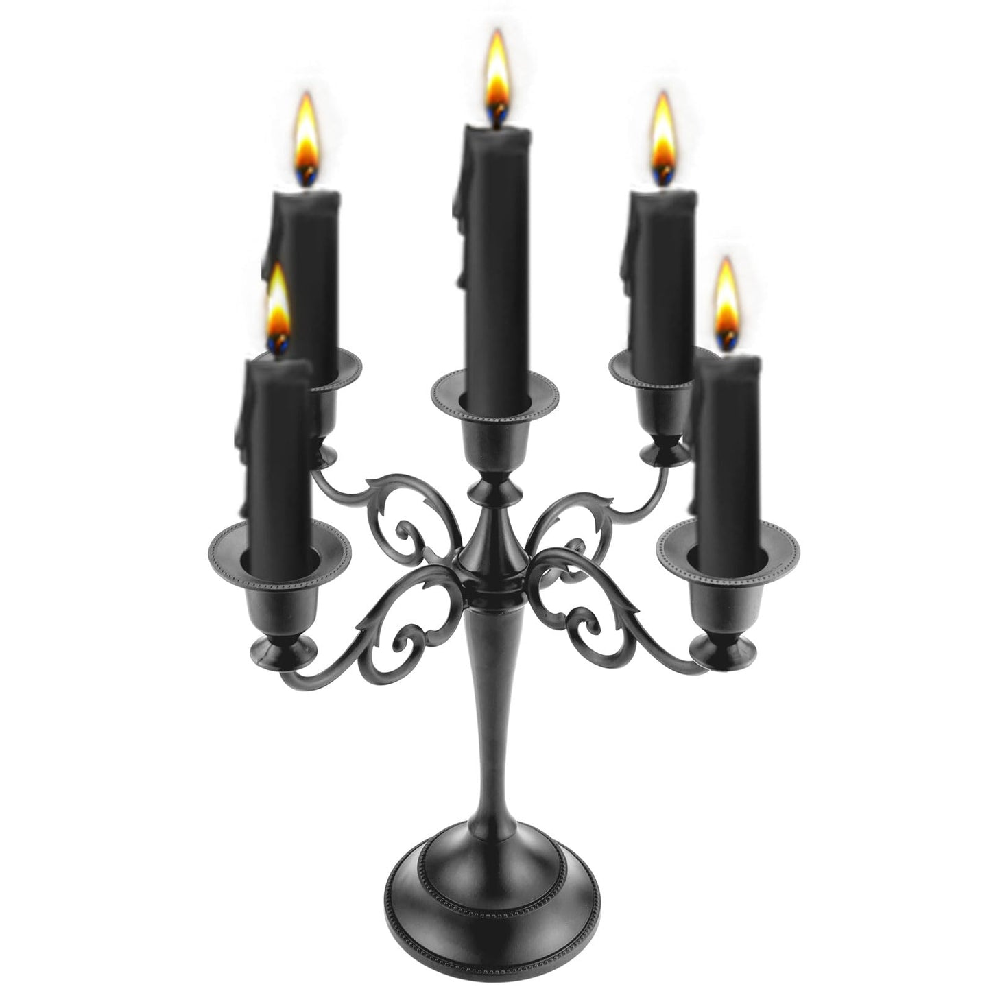Viscacha Metal Candle Holders 5 Wicks Black Candle Holders for Candlesticks Taper Candles（10.6 inch Tall Candelabra, for 1/2-1 inch Pillar Candles Diameter Each）,Candle Stand Decoration