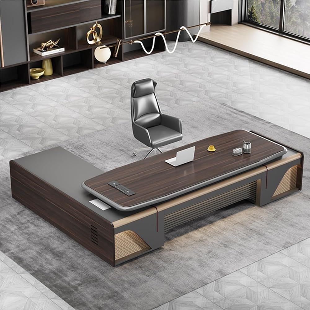 Modern L Shaped Executive Desks for CEO Boss Manager Corner Computer Desk with Storage Cabinet Workstation Home Office Business Furniture(86.6 in)