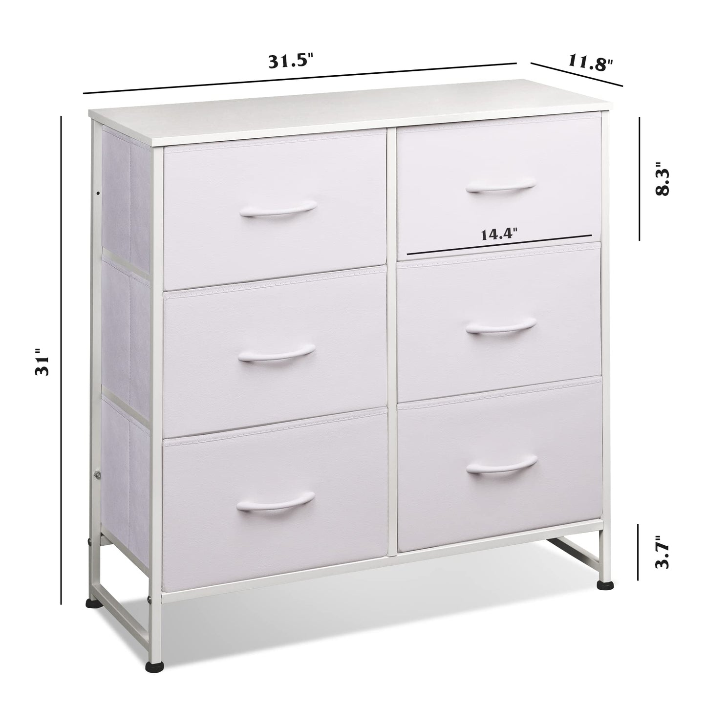 WLIVE White Dresser for Bedroom with 6 Fabric Drawers, Closet Dresser with Metal Frame, Wooden Top, Chest of Drawers for Closet, Living Room, Hallway