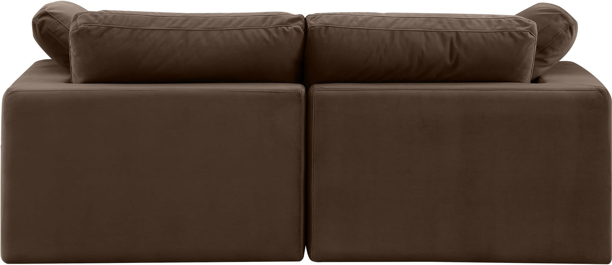 Meridian Furniture 189Brown-S80 Comfy Collection Modern | Contemporary Upholstered Modular Sofa with Soft Brown Velvet, Down Feather Cushions, 80" W x 40" D x 34.5" H, Brown